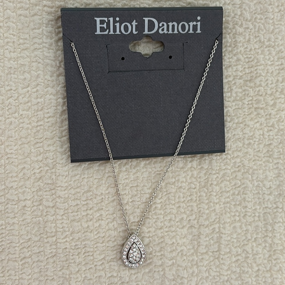 NWT Eliot Danori Rhodium-Plated Crystal Teardrop Pendant Necklace - Picture 4 of 9